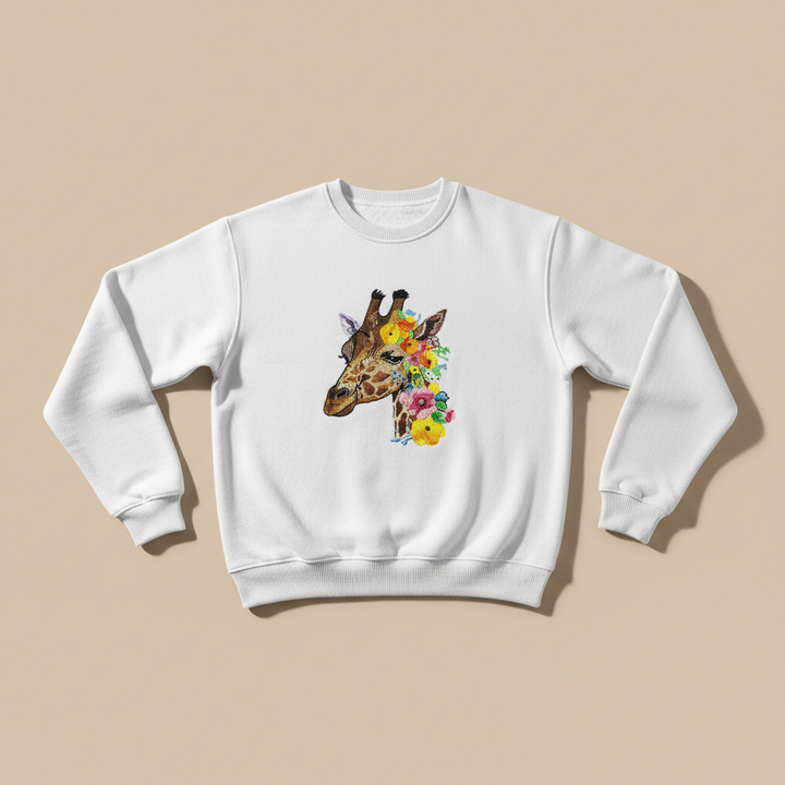 Floral Giraffe Muse — Premium Embroidered Sweatshirt | Original EmbroMania Design