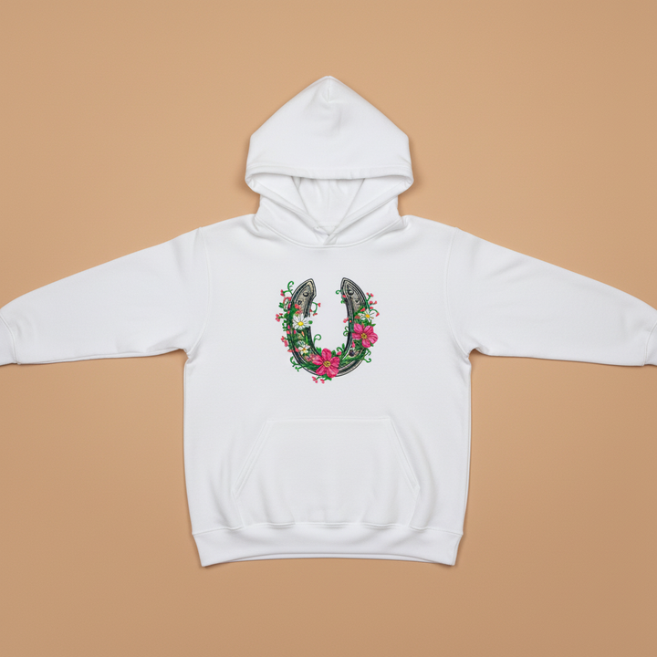Floral Horseshoe Charm — Premium Embroidered Hoodie | Original EmbroMania Design