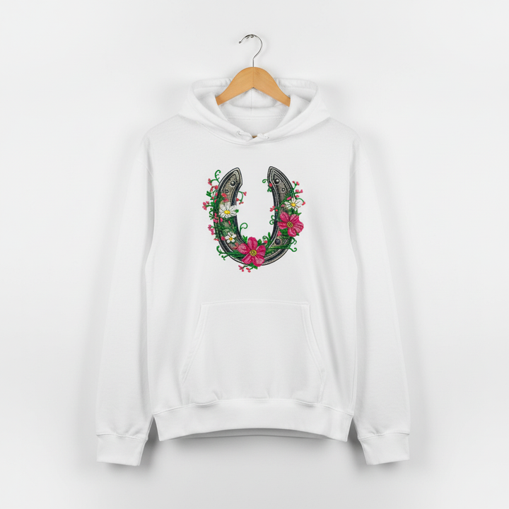 Floral Horseshoe Charm — Premium Embroidered Hoodie | Original EmbroMania Design