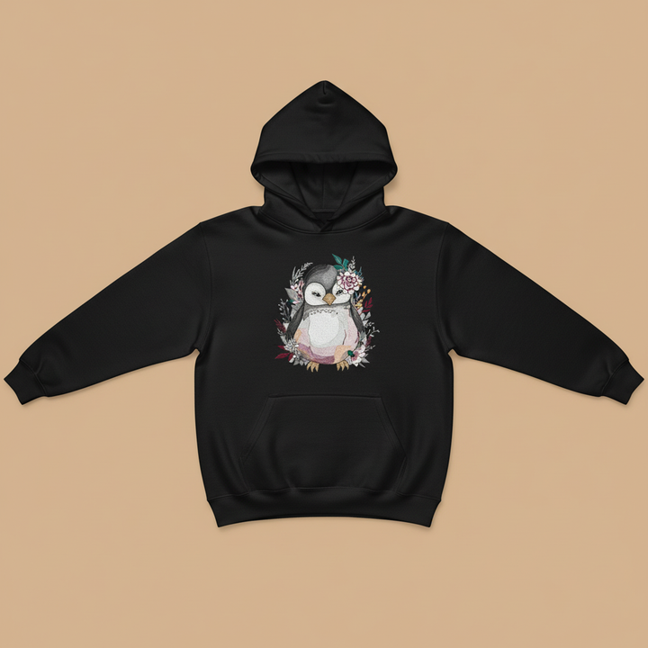 Floral Penguin — Premium Embroidered Hoodie | Original EmbroMania Design
