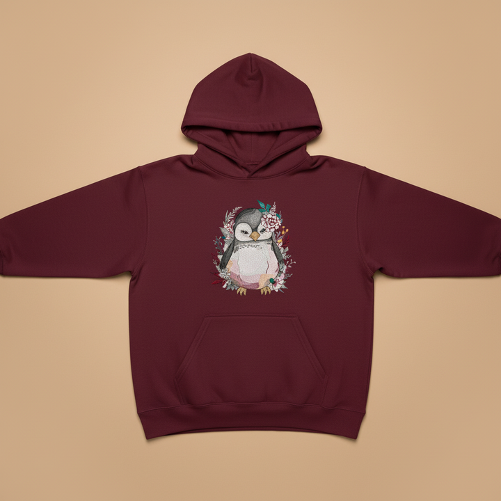 Floral Penguin — Premium Embroidered Hoodie | Original EmbroMania Design