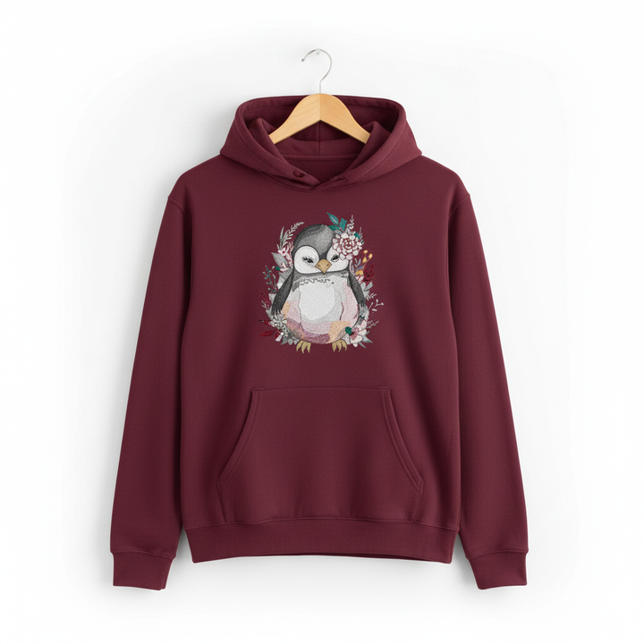 Floral Penguin — Premium Embroidered Hoodie | Original EmbroMania Design
