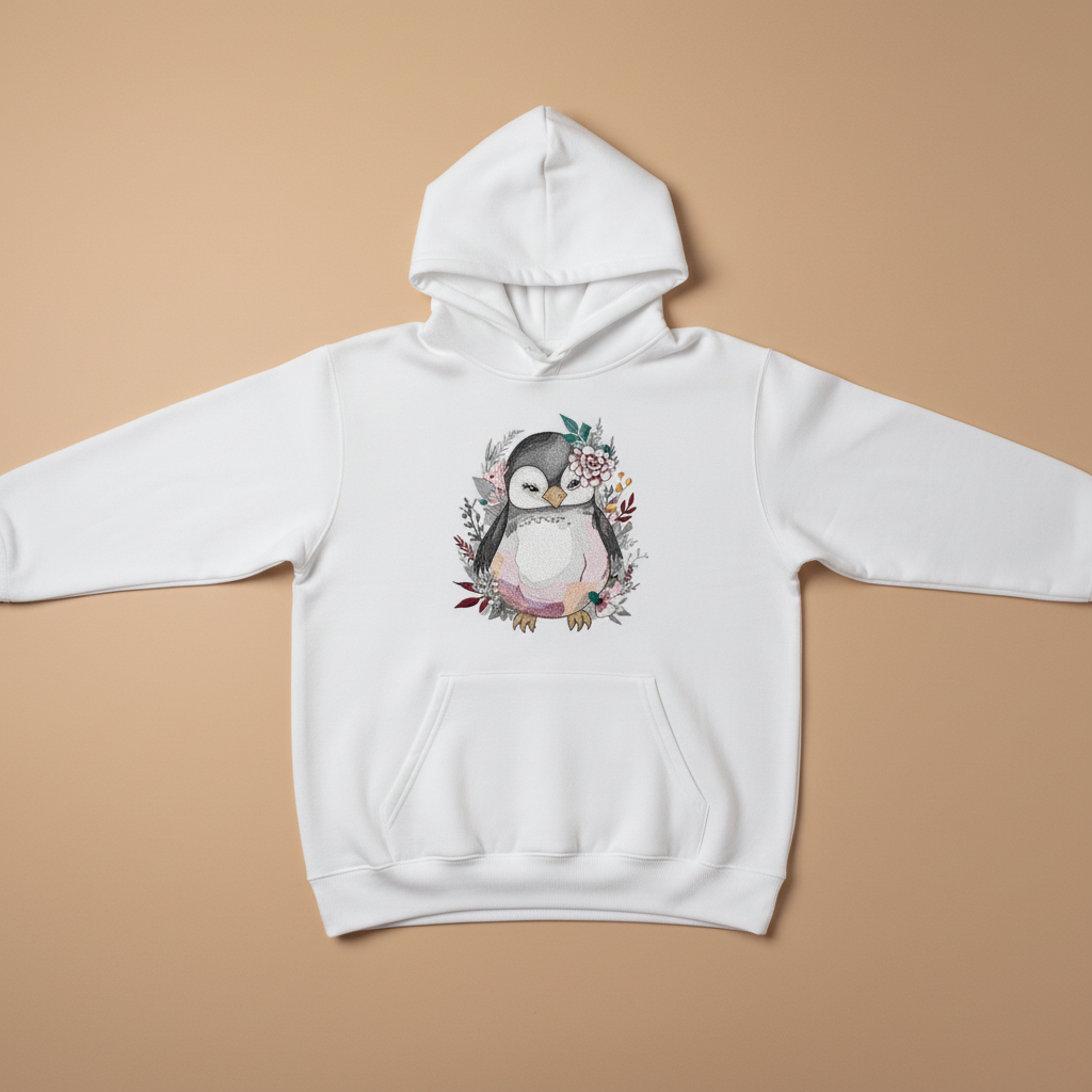 Floral Penguin — Premium Embroidered Hoodie | Original EmbroMania Design