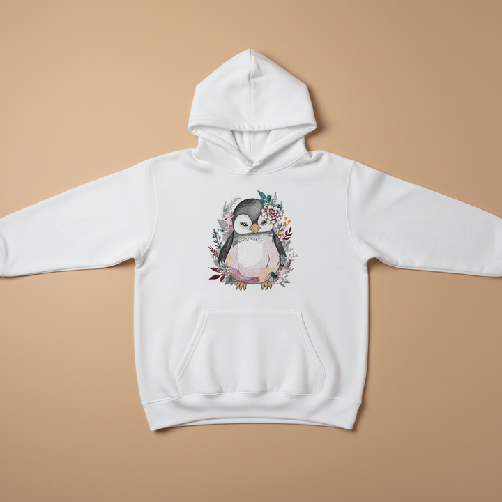 Floral Penguin — Premium Embroidered Hoodie | Original EmbroMania Design