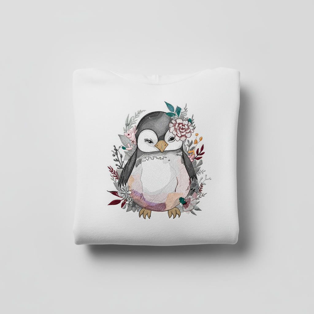 Floral Penguin — Premium Embroidered Hoodie | Original EmbroMania Design