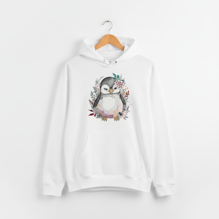 Floral Penguin — Premium Embroidered Hoodie | Original EmbroMania Design