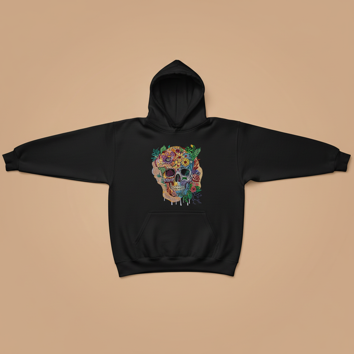 Floral Skull Garden — Premium Embroidered Hoodie | Original EmbroMania Design