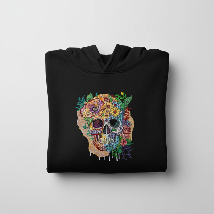 Floral Skull Garden — Premium Embroidered Hoodie | Original EmbroMania Design