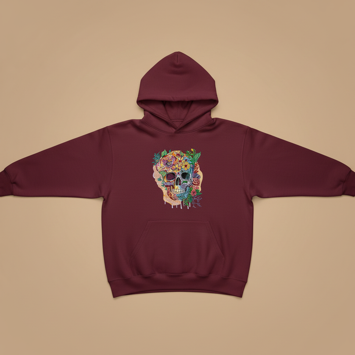 Floral Skull Garden — Premium Embroidered Hoodie | Original EmbroMania Design