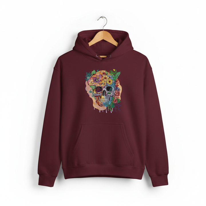 Floral Skull Garden — Premium Embroidered Hoodie | Original EmbroMania Design