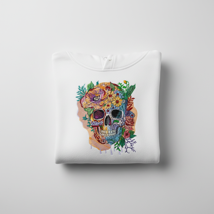 Floral Skull Garden — Premium Embroidered Hoodie | Original EmbroMania Design