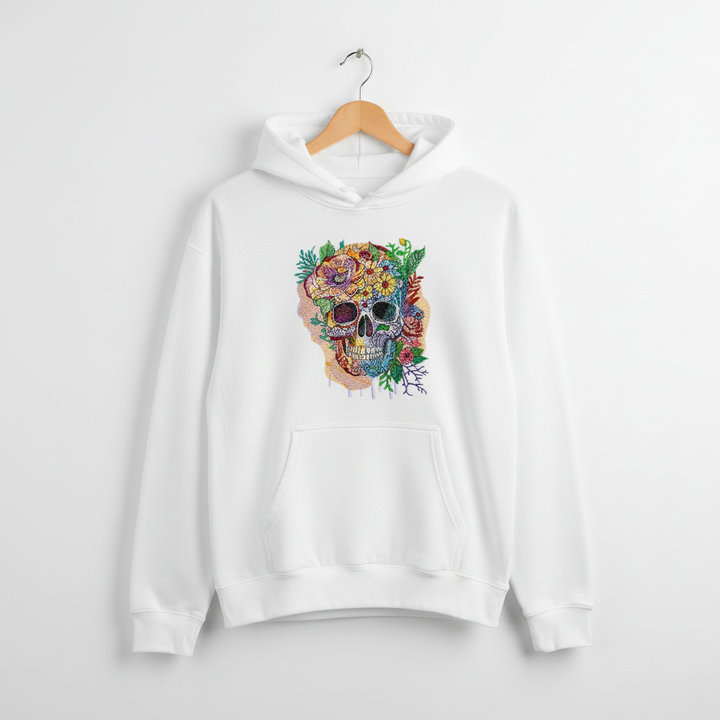 Floral Skull Garden — Premium Embroidered Hoodie | Original EmbroMania Design