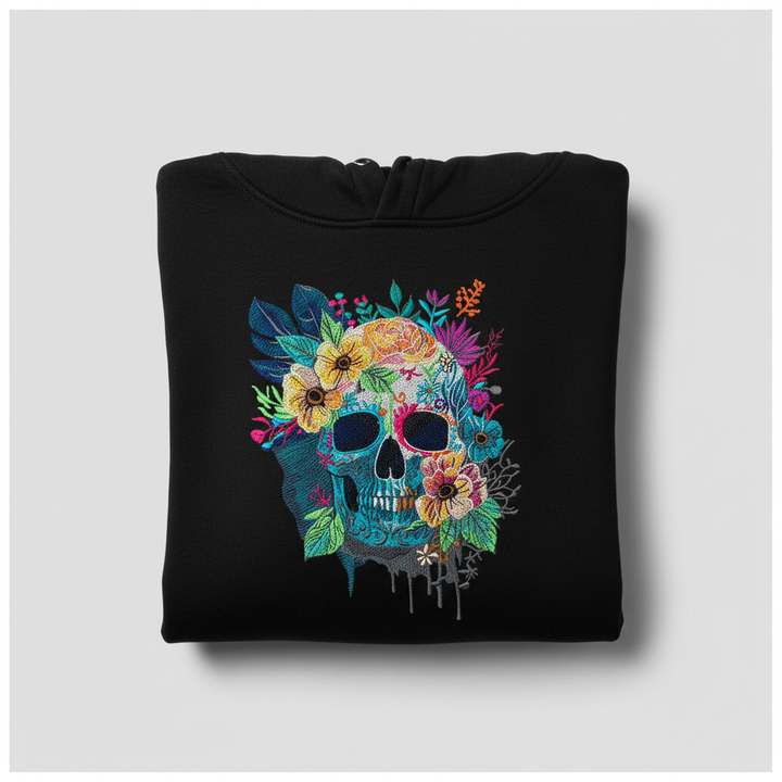 Floral Skull — Embroidered Hoodie | EmbroMania
