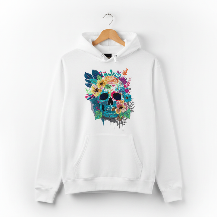 Floral Skull Machine Embroidered Hoodie – Hand Finished in Dubai | EmbroMania