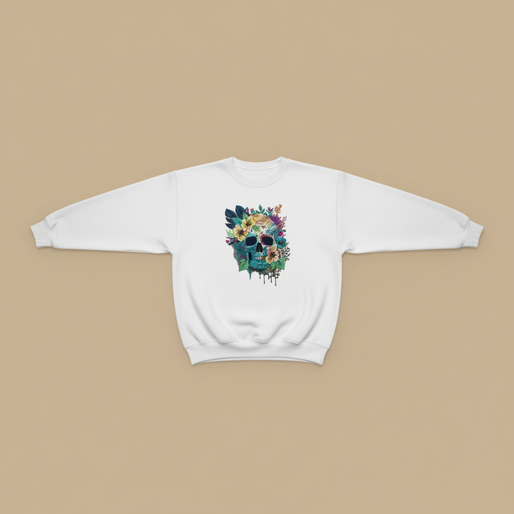 Floral Blue Skull Machine Embroidered Sweatshirt – Hand Finished in Dubai | EmbroMania