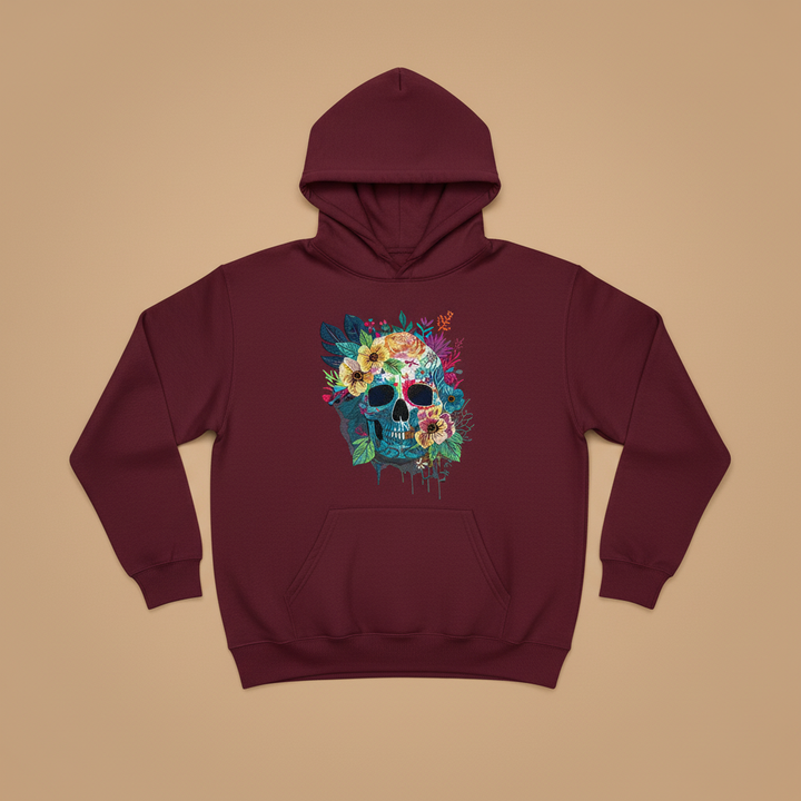 Floral Skull Machine Embroidered Hoodie – Hand Finished in Dubai | EmbroMania