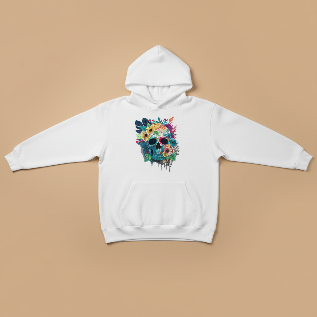 Floral Skull Machine Embroidered Hoodie – Hand Finished in Dubai | EmbroMania