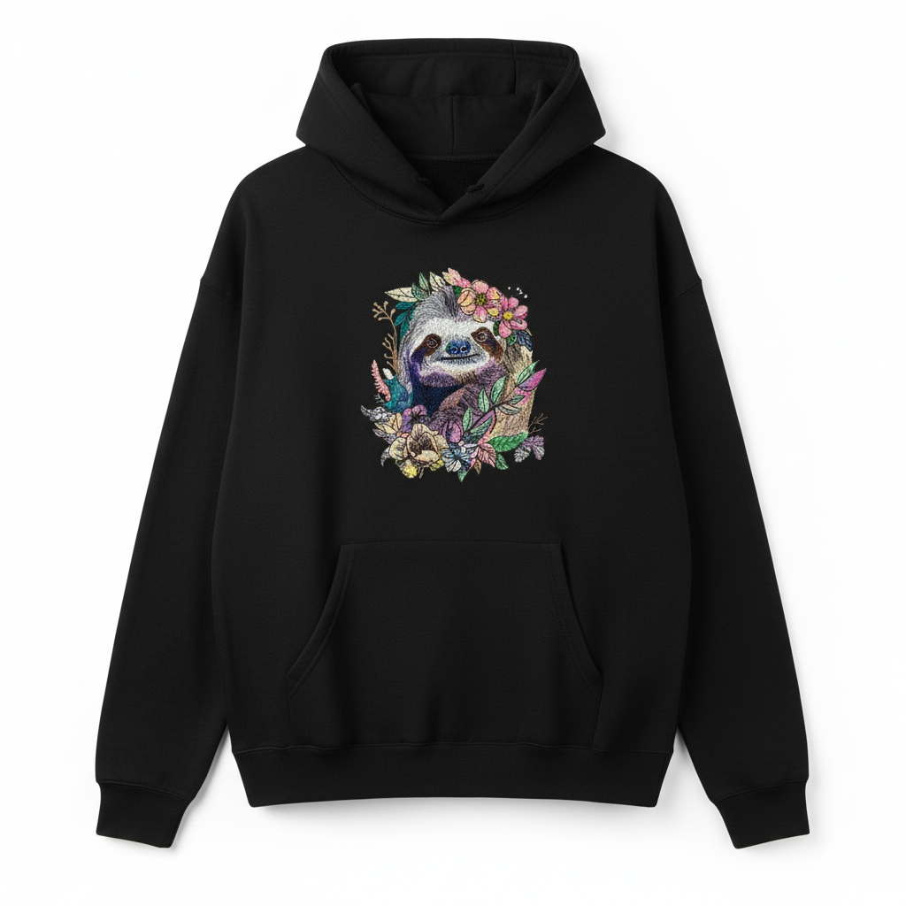 Floral Sloth — Embroidered Hoodie | EmbroMania