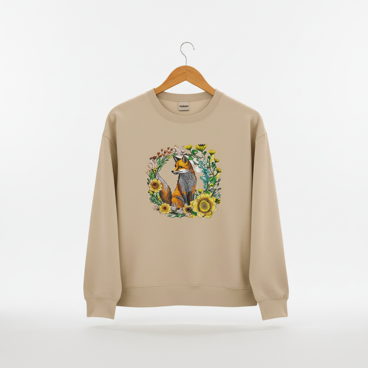 Wild Sunflower Fox — Premium Embroidered Unisex Crewneck | Original EmbroMania Design