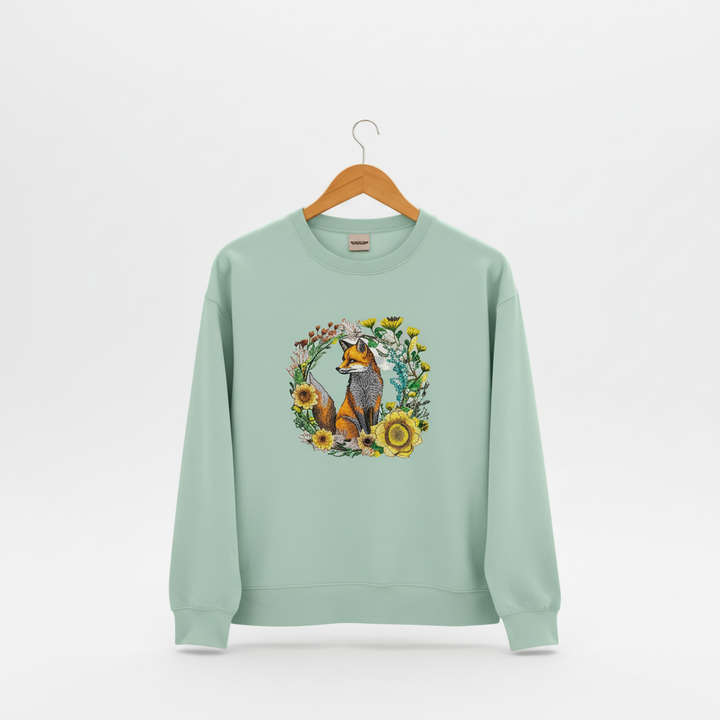 Wild Sunflower Fox — Premium Embroidered Unisex Crewneck | Original EmbroMania Design