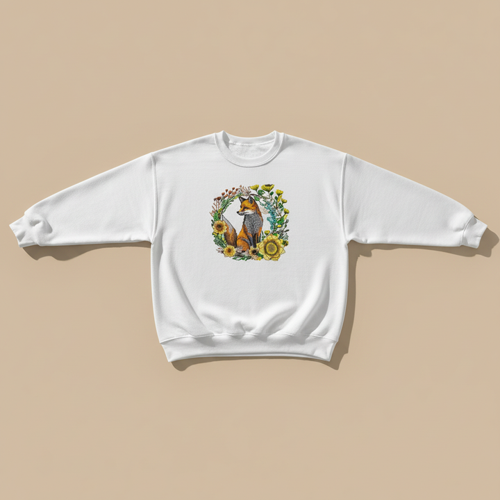 Wild Sunflower Fox — Premium Embroidered Unisex Crewneck | Original EmbroMania Design
