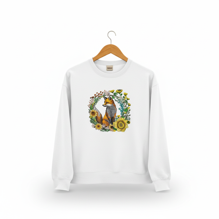 Wild Sunflower Fox — Premium Embroidered Unisex Crewneck | Original EmbroMania Design