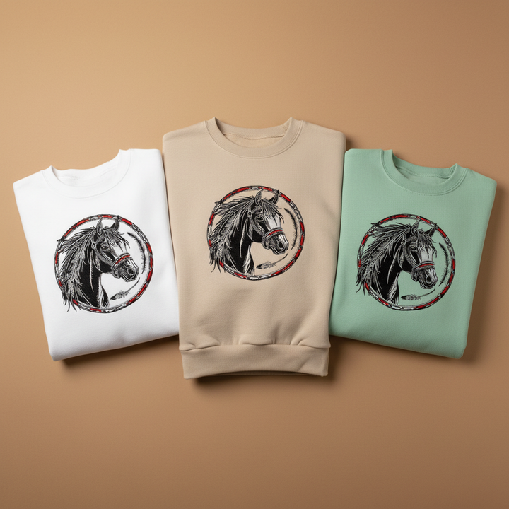 Free Spirit Horse Machine Embroidered Sweatshirt – Hand Finished in Dubai | EmbroMania