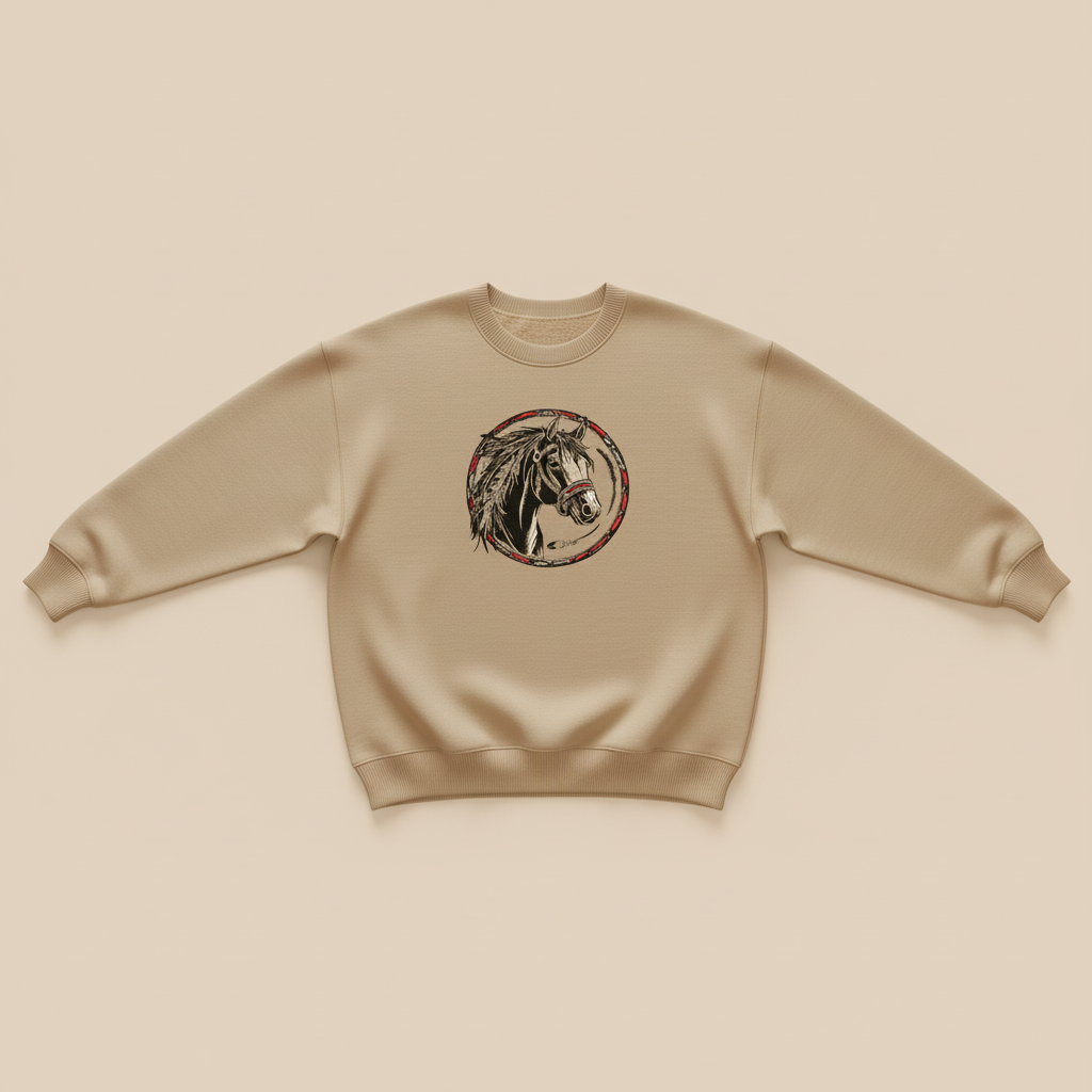 Free Spirit Horse Machine Embroidered Sweatshirt – Hand Finished in Dubai | EmbroMania