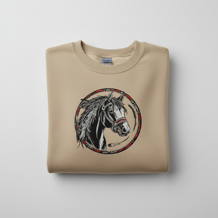 Free Spirit Horse Machine Embroidered Sweatshirt – Hand Finished in Dubai | EmbroMania