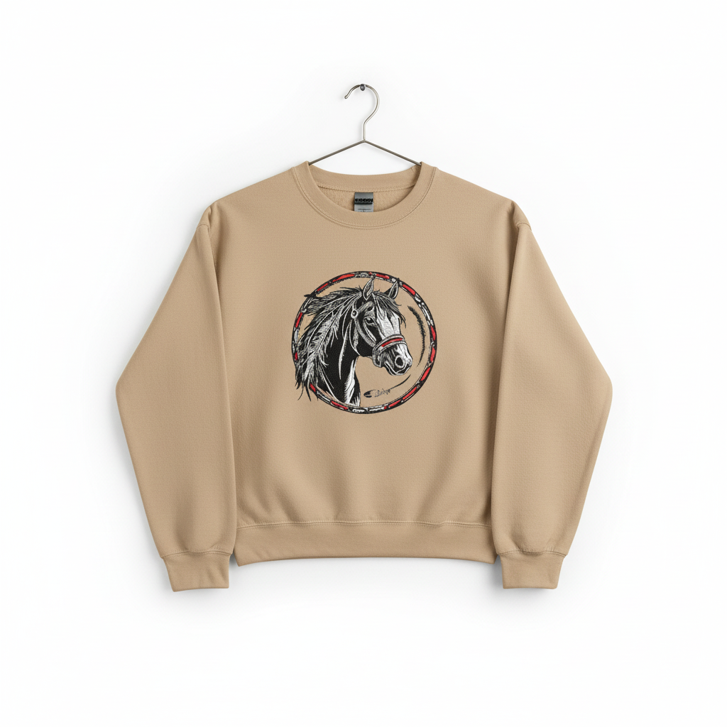 Free Spirit Horse Machine Embroidered Sweatshirt – Hand Finished in Dubai | EmbroMania