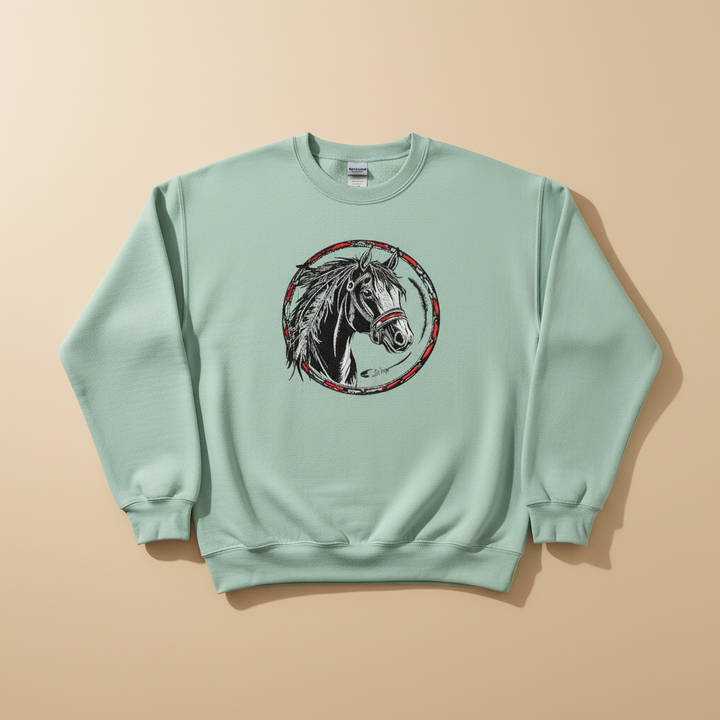 Free Spirit Horse Machine Embroidered Sweatshirt – Hand Finished in Dubai | EmbroMania