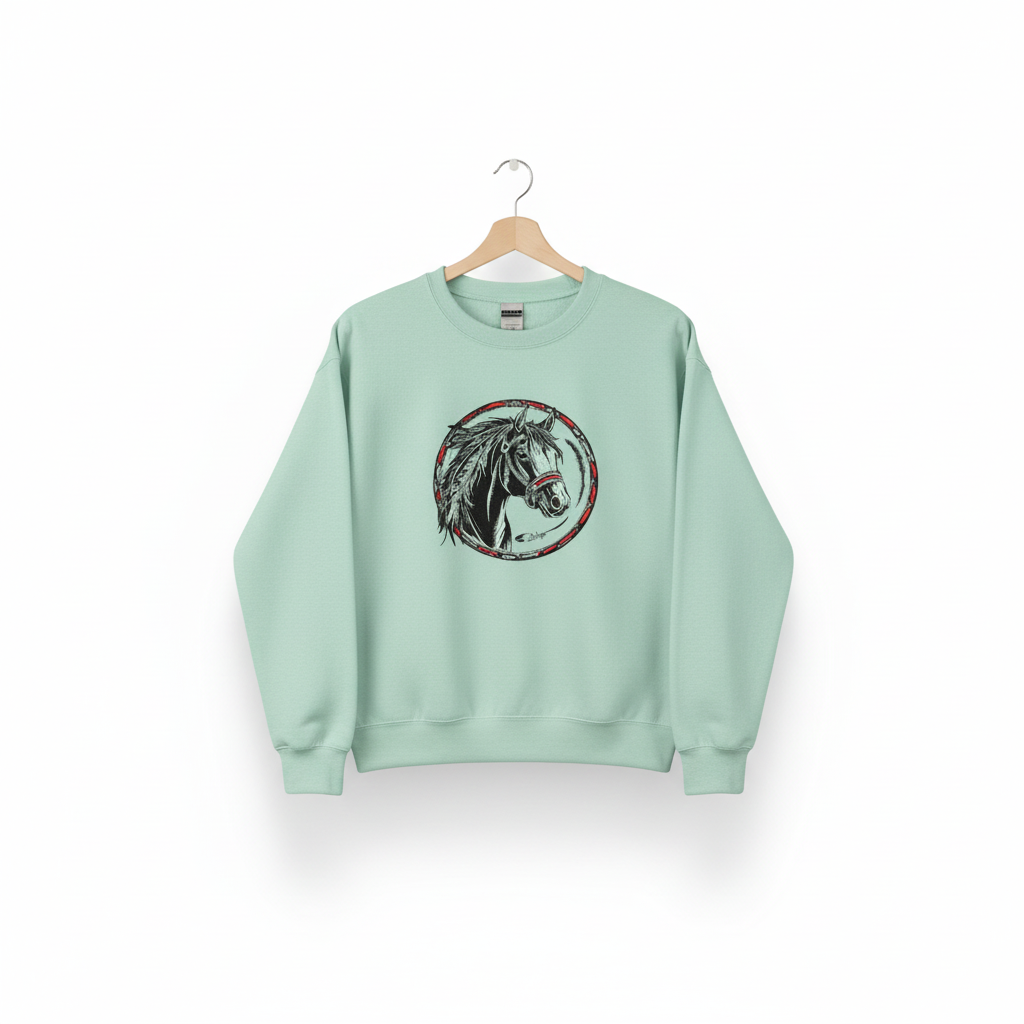 Free Spirit Horse Machine Embroidered Sweatshirt – Hand Finished in Dubai | EmbroMania