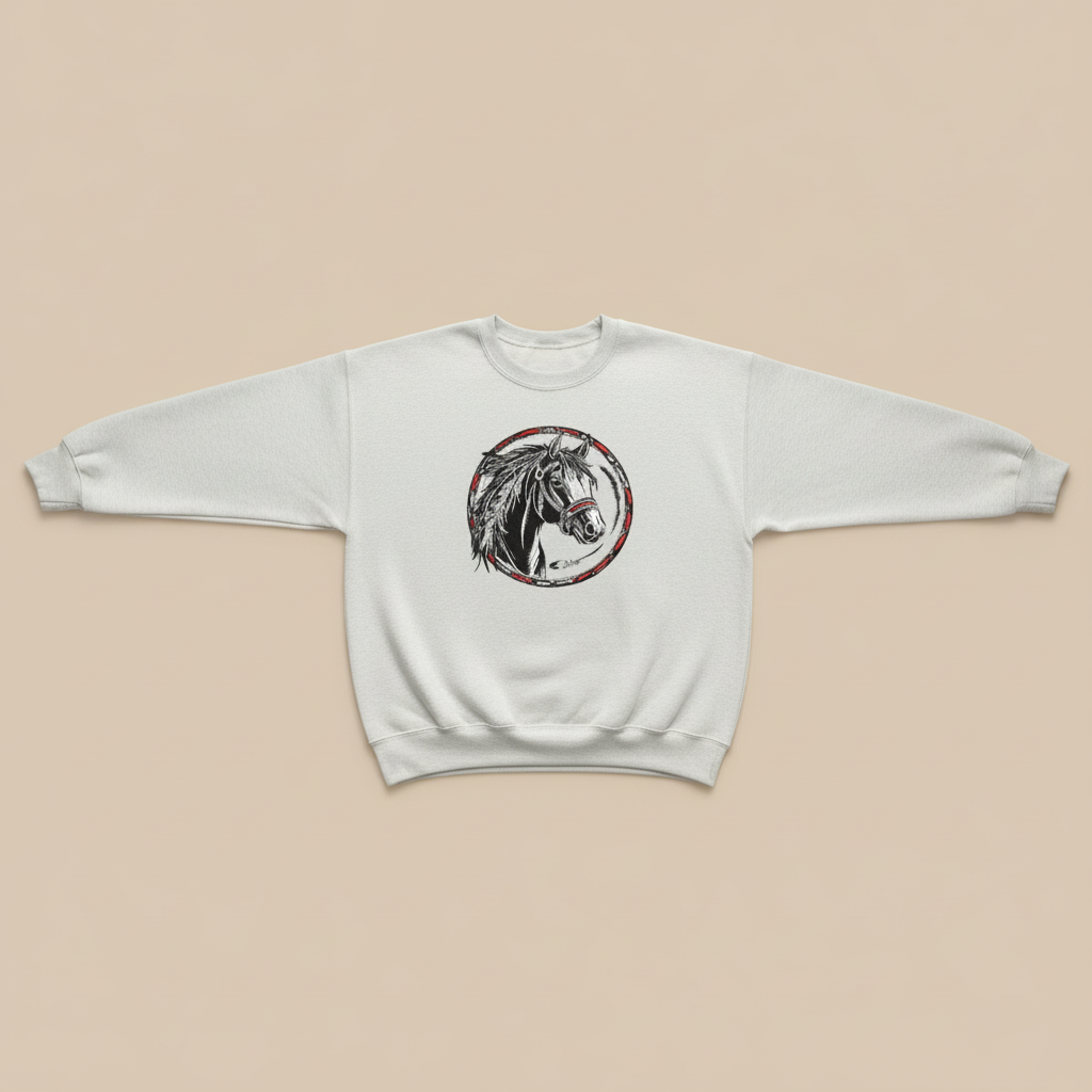 Free Spirit Horse Machine Embroidered Sweatshirt – Hand Finished in Dubai | EmbroMania