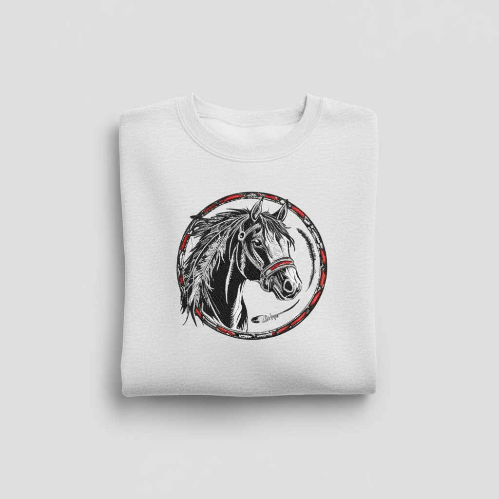 Free Spirit Horse Machine Embroidered Sweatshirt – Hand Finished in Dubai | EmbroMania
