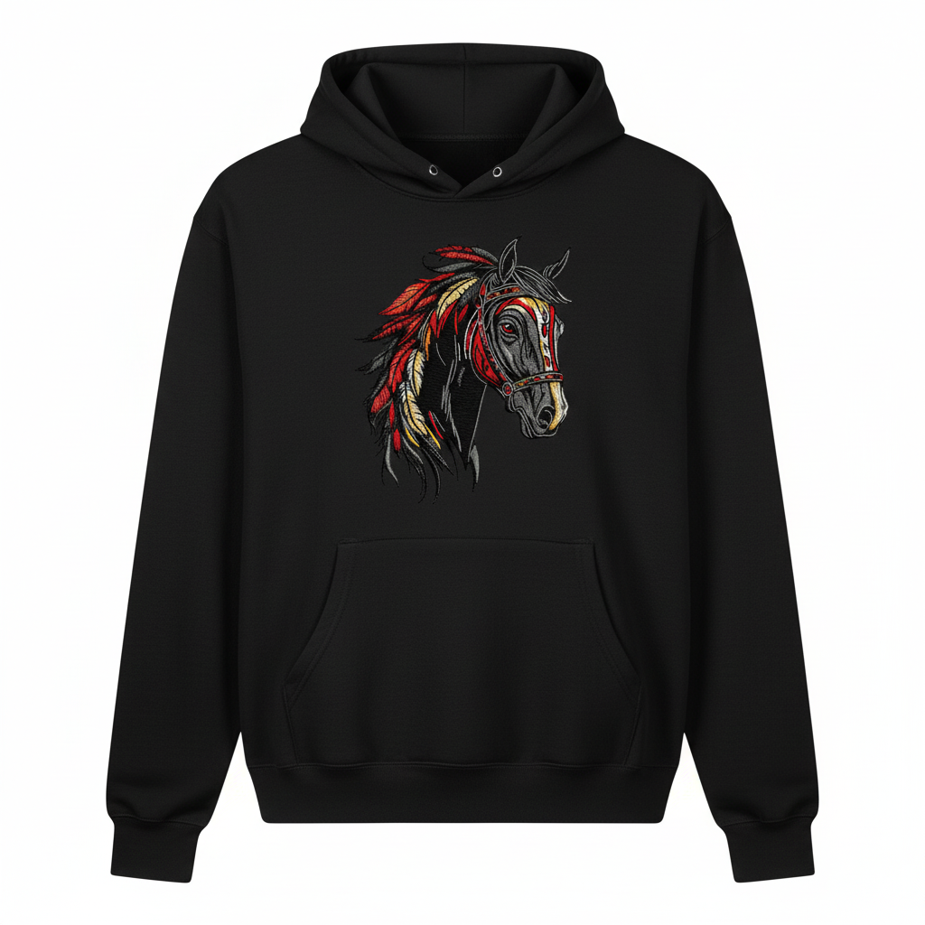 Free Spirit Horse Fire Mane — Embroidered Hoodie | EmbroMania