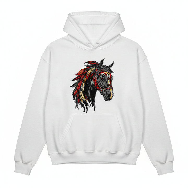 Free Spirit Horse Fire Mane Machine Embroidered Hoodie – Hand Finished in Dubai | EmbroMania