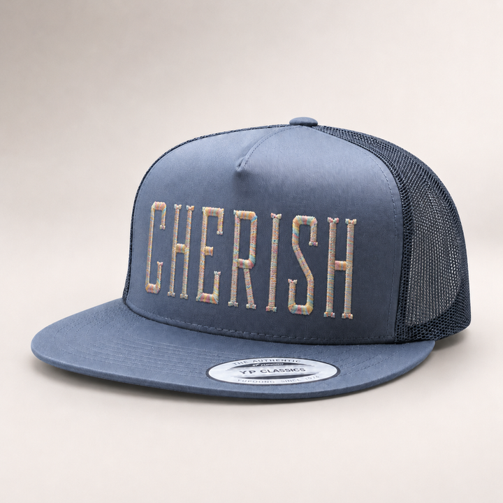 Blue trucker cap with &