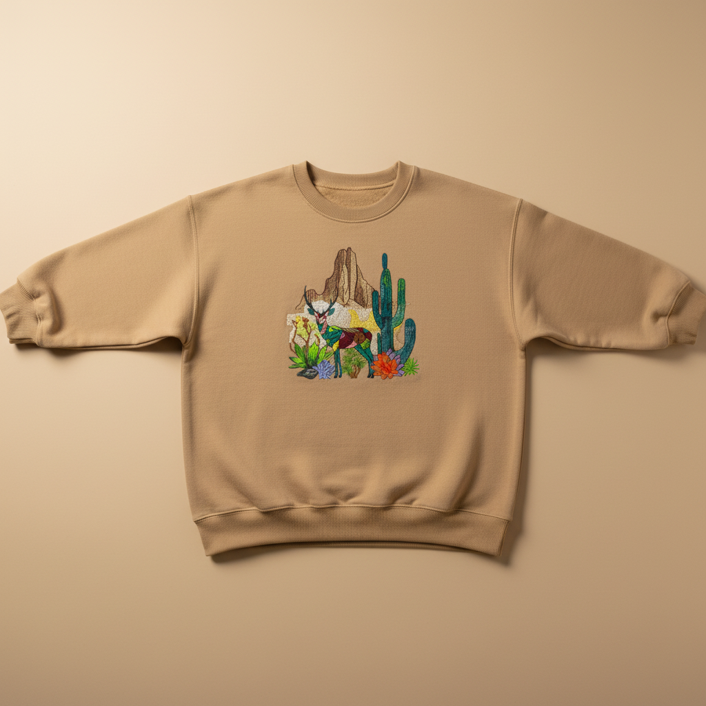 Modern Nature Geometric Desert Deer — Premium Embroidered Sweatshirt | Original EmbroMania Design