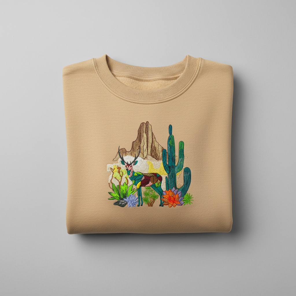 Modern Nature Geometric Desert Deer — Premium Embroidered Sweatshirt | Original EmbroMania Design