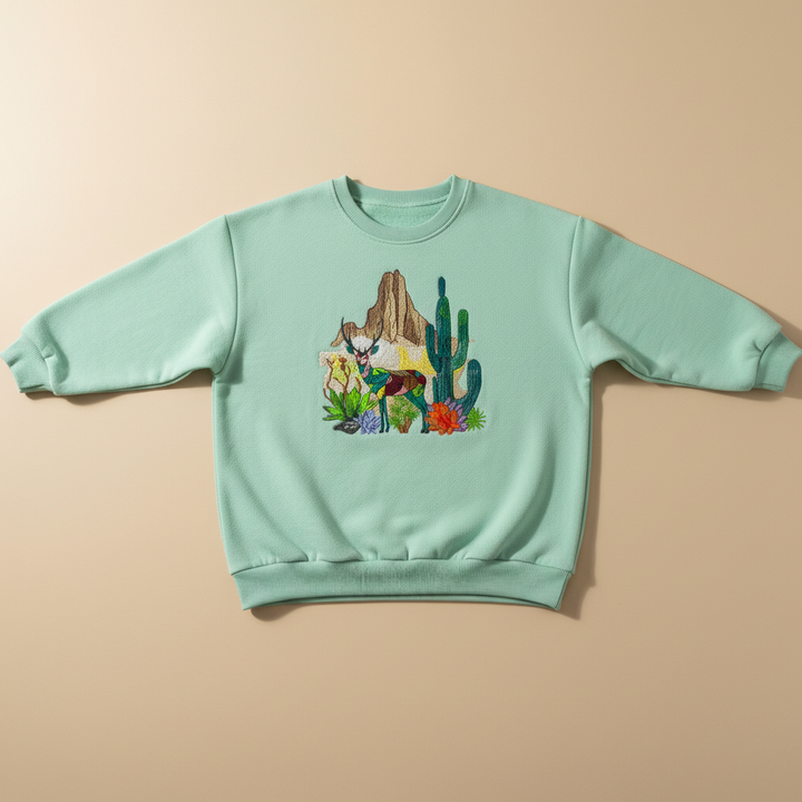 Modern Nature Geometric Desert Deer — Premium Embroidered Sweatshirt | Original EmbroMania Design