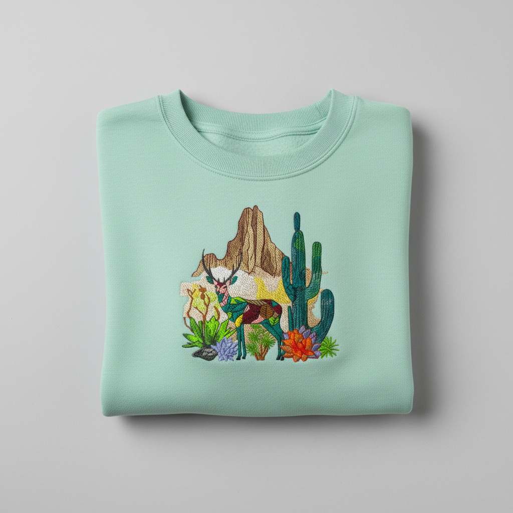 Modern Nature Geometric Desert Deer — Premium Embroidered Sweatshirt | Original EmbroMania Design