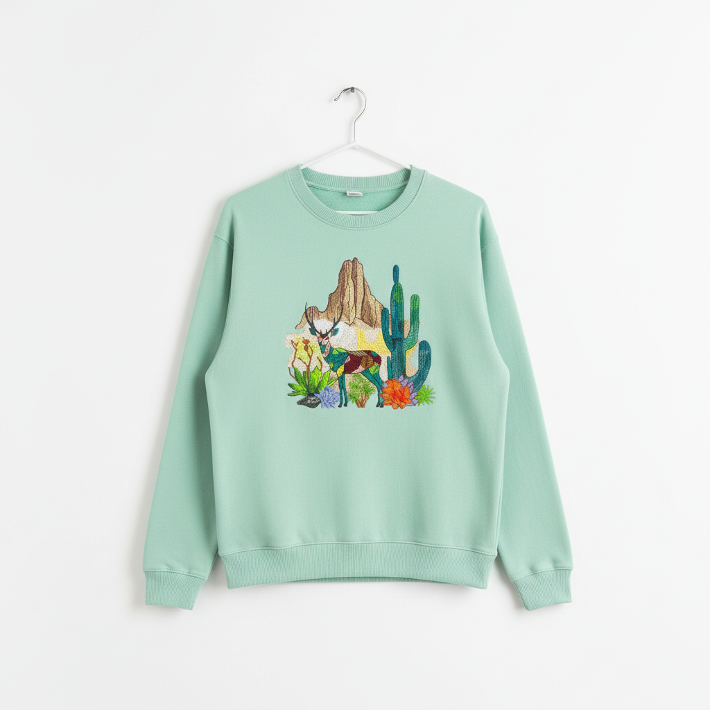 Modern Nature Geometric Desert Deer — Premium Embroidered Sweatshirt | Original EmbroMania Design