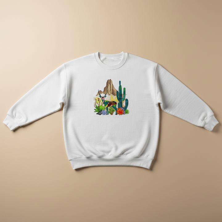 Modern Nature Geometric Desert Deer — Premium Embroidered Sweatshirt | Original EmbroMania Design
