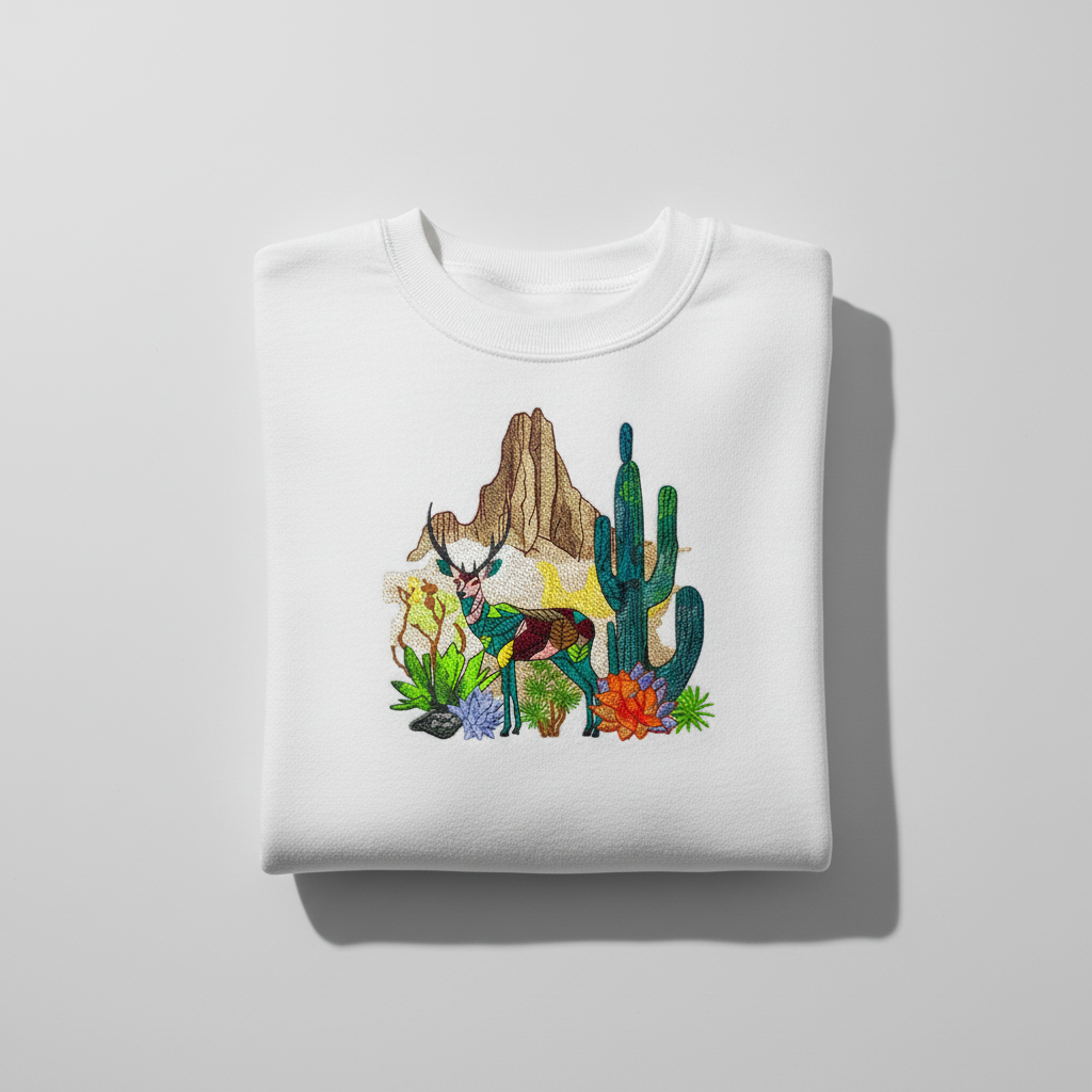 Modern Nature Geometric Desert Deer — Premium Embroidered Sweatshirt | Original EmbroMania Design