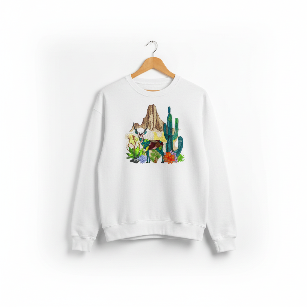 Modern Nature Geometric Desert Deer — Premium Embroidered Sweatshirt | Original EmbroMania Design
