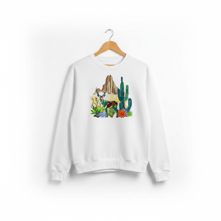 Modern Nature Geometric Desert Deer — Premium Embroidered Sweatshirt | Original EmbroMania Design