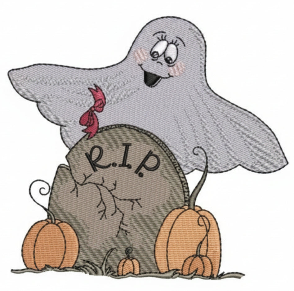 Ghost over a gravestone with &