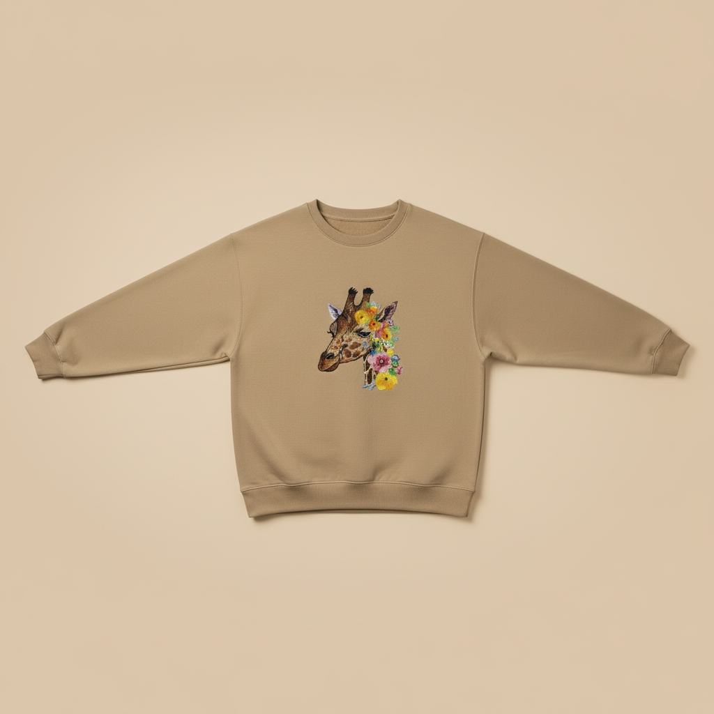 Floral Giraffe Muse — Premium Embroidered Sweatshirt | Original EmbroMania Design