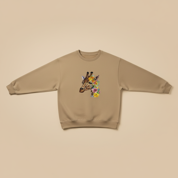 Floral Giraffe Muse — Premium Embroidered Sweatshirt | Original EmbroMania Design