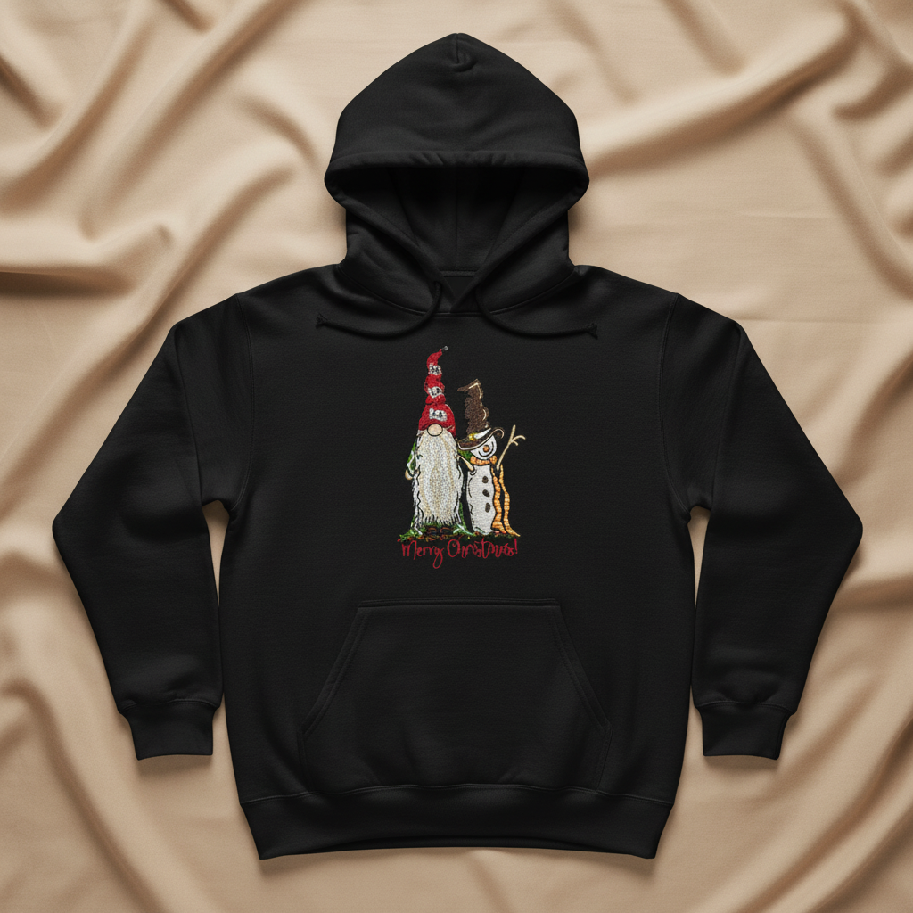 Gnome &amp; Snowman Merry Christmas Machine Embroidered Sweatshirt – Hand Finished in Dubai | EmbroMania